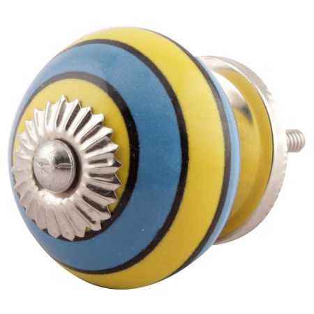 Turquoise And Yellow Striped Ceramic Dresser Knobs